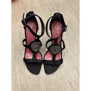 Kate Spade New York Black Large Jewel Strappy Satin Open Toe Stiletto Heel- 6.5